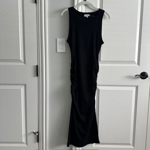 Michael Stars NWT Wren Ruched Midi Dress Size: L Color: Black - Picture 2 of 9